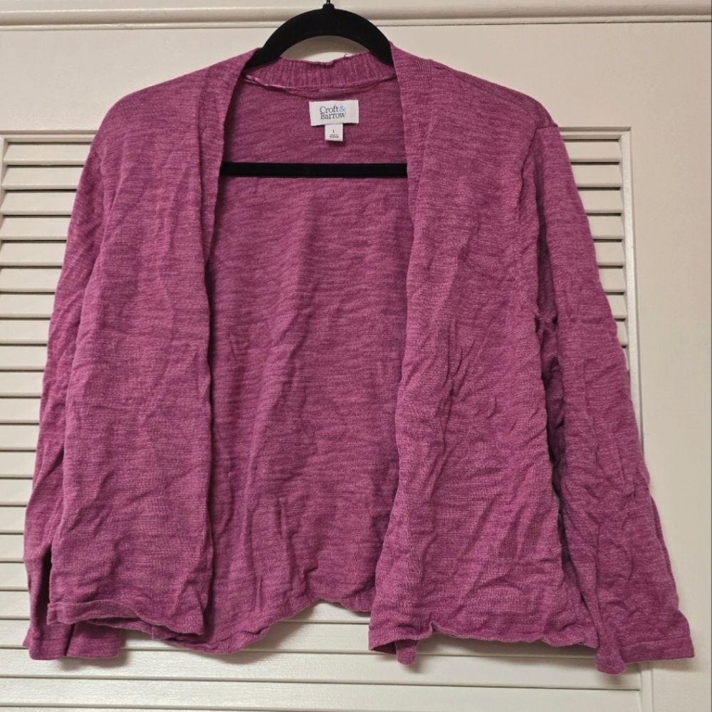 Croft & Barrow - Purplish-Pink Long-Sleeve Open Cardigan Sweater